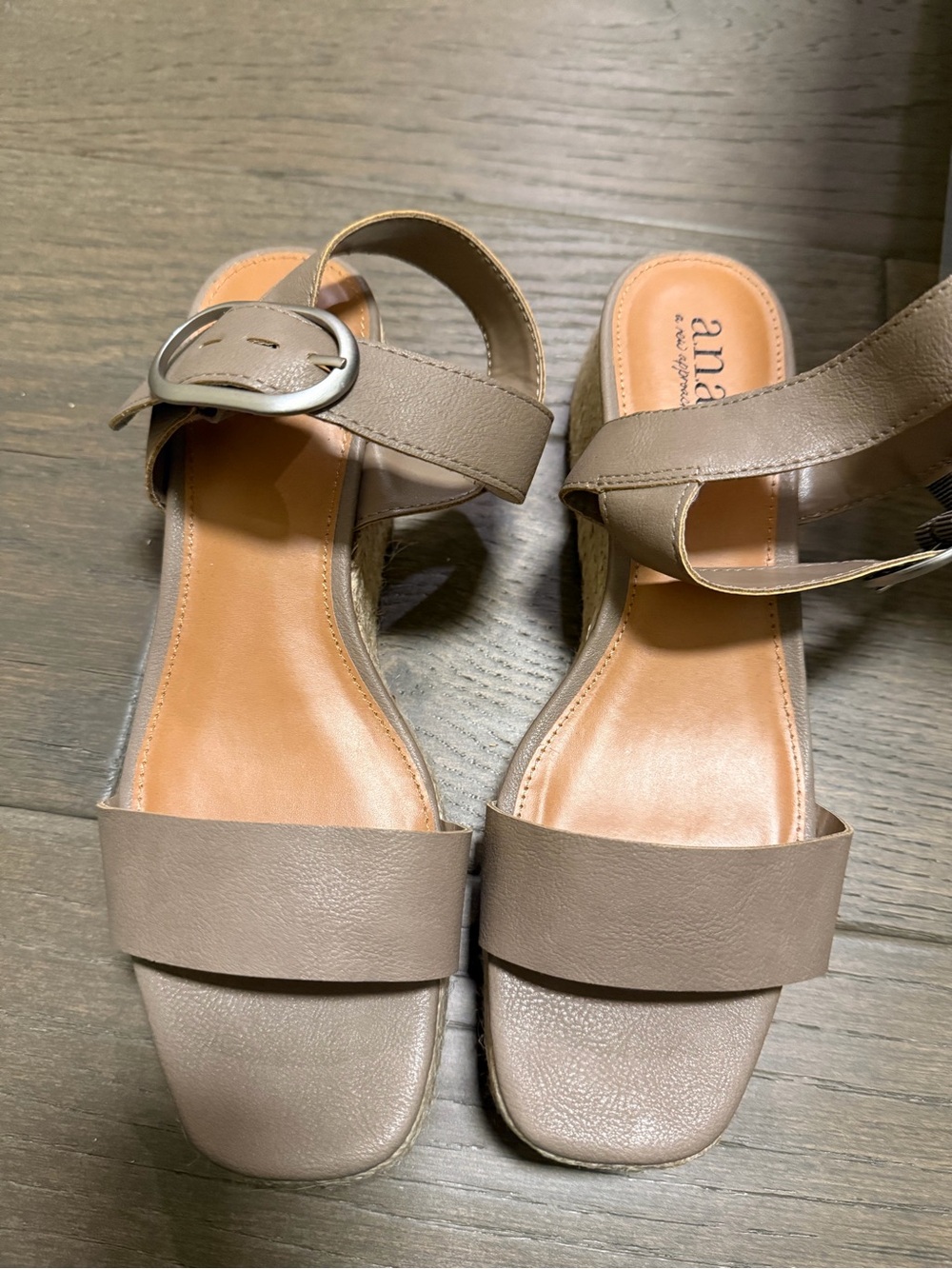 a.n.a Taupe Open-Toe Block Heel Sandals with Buckle Strap